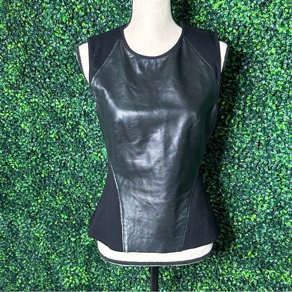 100% Lambskin Black Leather Peplum Tank Graham & Spencer Top Sz S